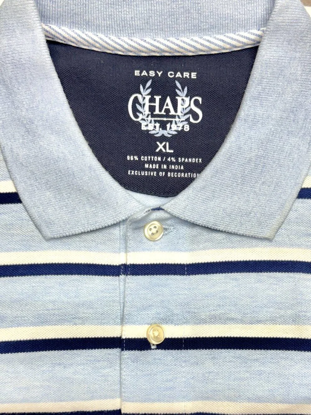 Chaps Ralph Lauren Golf Polo Shirt Men’s XL Blue Striped Cotton Stretch Easy Car